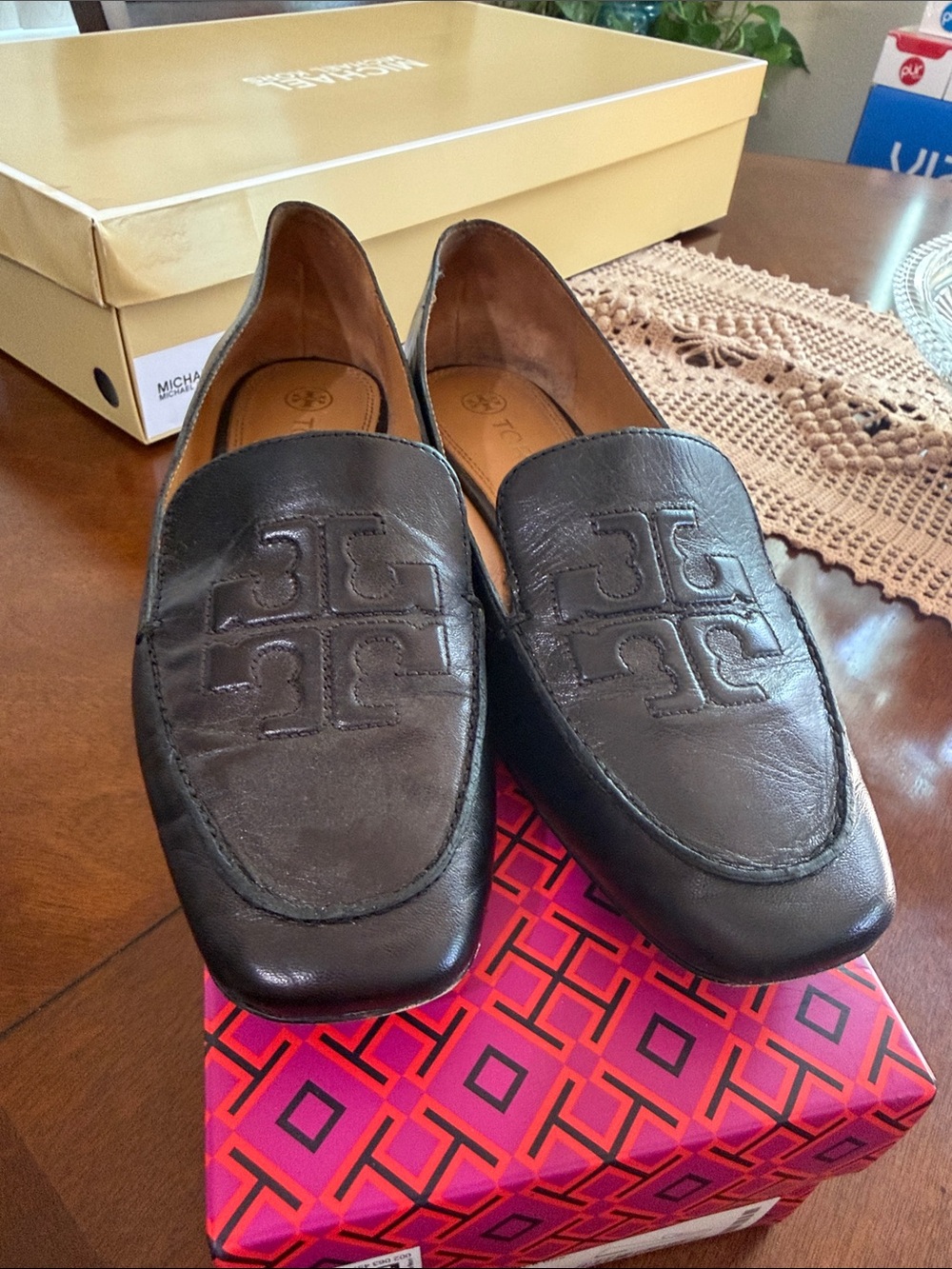 Tory Burch Men's Black Leather Logo Slip-On Loafers